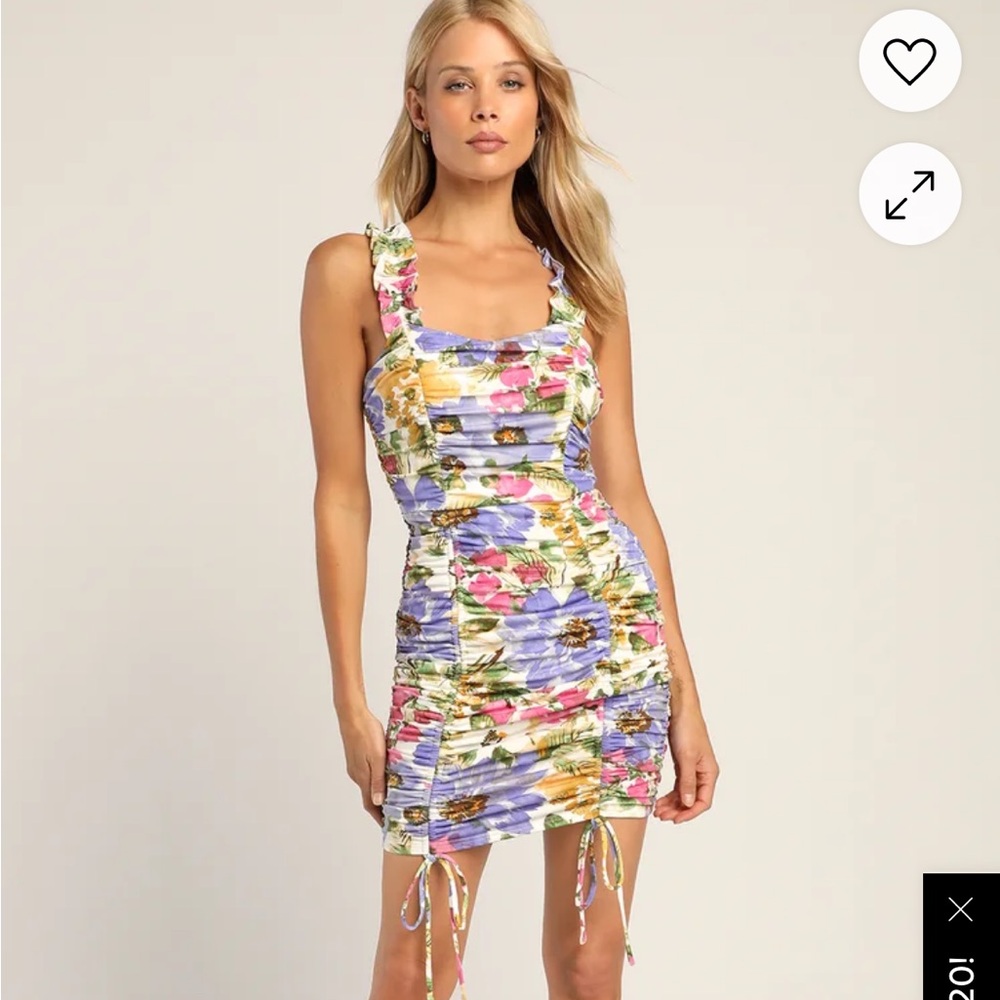 Lulu's Floral Ruched Mini Dress